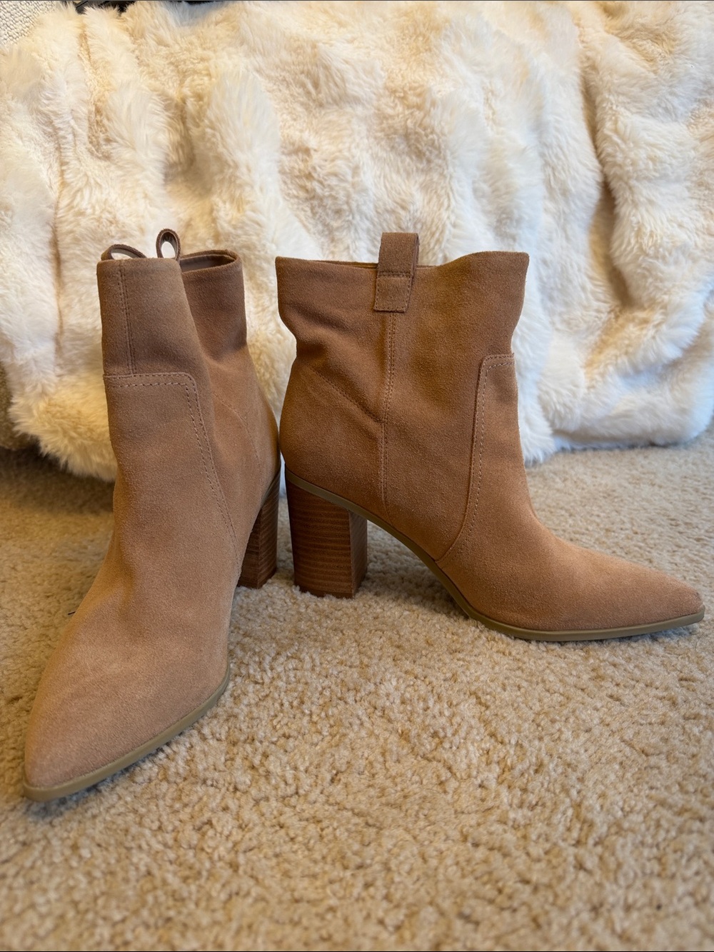 BCBGeneration Tan Suede Pointed Toe Ankle Booties